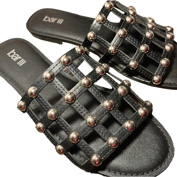 Bar III Shoes Macys Bar Iii Pecanna Black Silver Flat Sandals